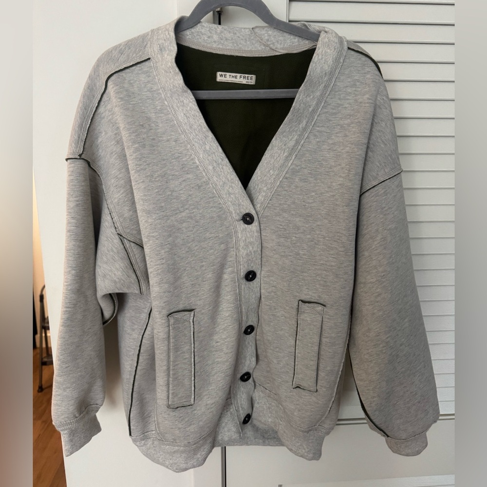 We The Free Olive and Gray Cardigan